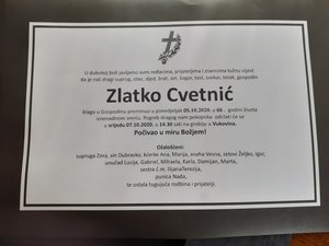 U SPOMEN NA ZLATKA pl. CVETNIĆA – BRATA S. ILIJANE T.